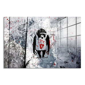 Glasbild - Affe mit Hand abdruck