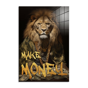 Glasbild - Make Money - Rich Lion