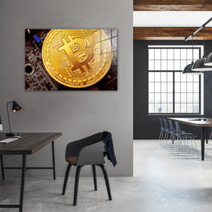 Glasbild - Bitcoin BTC auf Platine