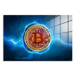 Glasbild - Bitcoin BTC auf Hauptplatine