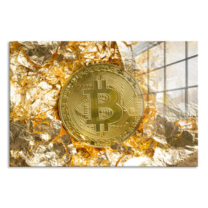Glasbild - Bitcoin BTC Goldpapier