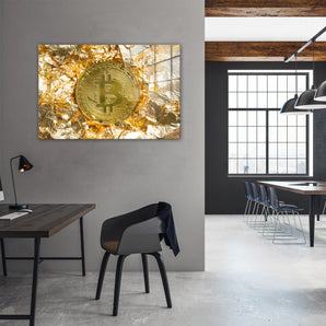 Glasbild - Bitcoin BTC Goldpapier