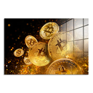 Glasbild - funkelnder Bitcoin BTC