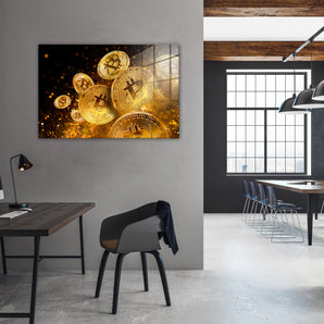 Glasbild - funkelnder Bitcoin BTC