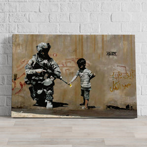 Leinwandbild - Kind und Soldat