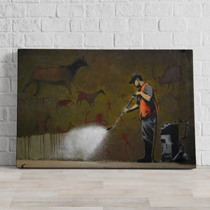 Leinwandbild - Mann mit Kärcher