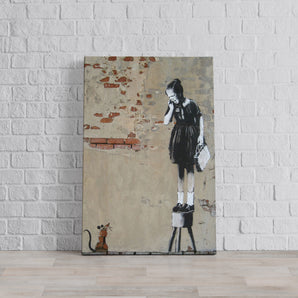 Leinwandbild - Mädchen hat Angst vor Maus