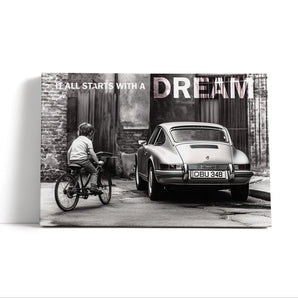 Leinwandbild - Child's dream vintage car (Monochrom)