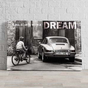 Leinwandbild - Child's dream vintage car (Monochrom)
