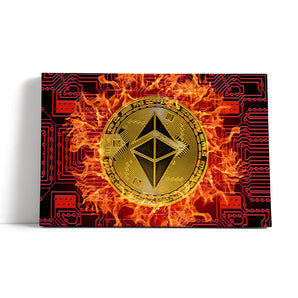 Leinwandbild - Bitcoin BTC mit Flammen