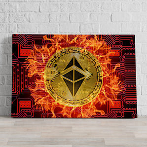 Leinwandbild - Bitcoin BTC mit Flammen