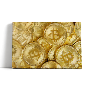 Leinwandbild - goldfarbene Bitcoins BTC