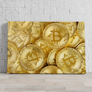 Leinwandbild - goldfarbene Bitcoins BTC