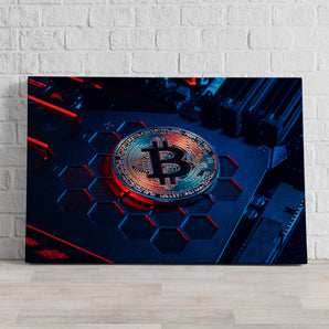 Leinwandbild - Bitcoin BTC auf Computerchip