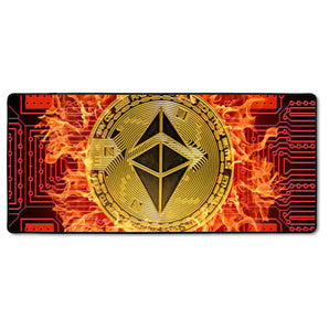 XXL Gaming-Mousepad - Bitcoin BTC mit Flammen