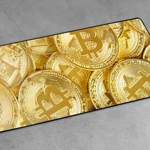 XXL Gaming-Mousepad - goldfarbene Bitcoins BTC