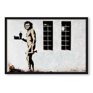 Poster im Rahmen - Steinmensch mit Fastfood