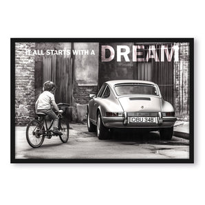 Poster im Rahmen - Child's dream vintage car (Monochrom)